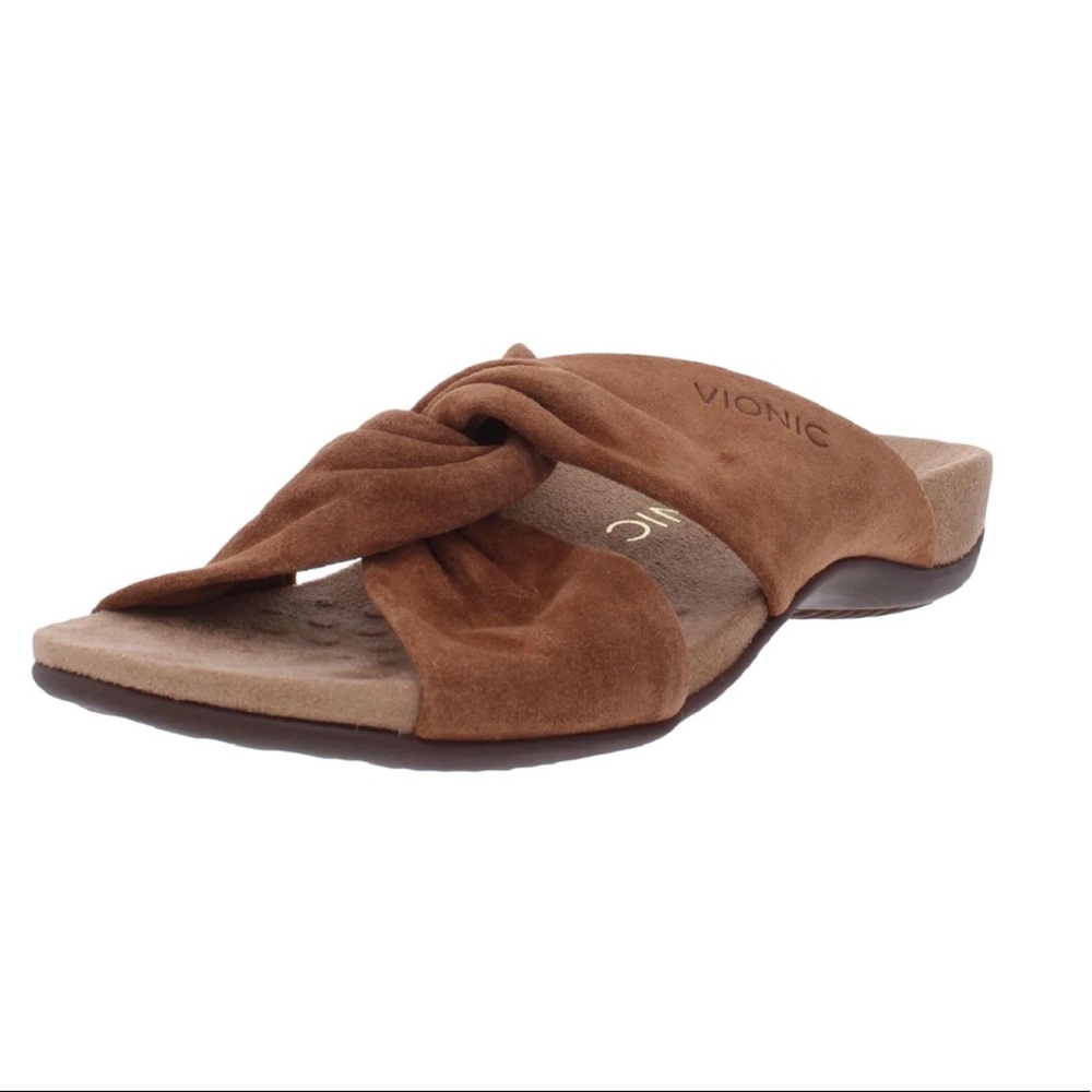 Vionic Brown Suede Knot Slide Sandals